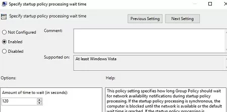 gpo parameter: startup policy processing wait time