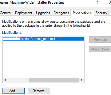 adding MST modifier to software deployment gpo