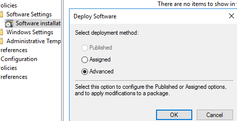 deploying software via gpo with advanced or assigned method